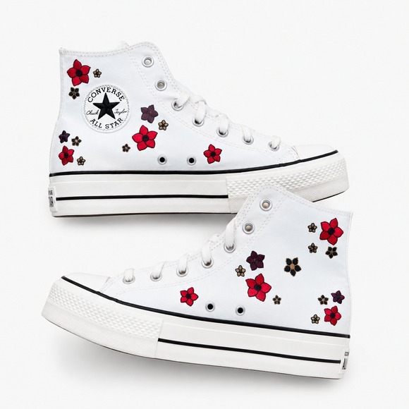 Converse Shoes - Converse Chuck Taylor Lift Platform Sneakers 10 Embroidered Flowers High Top
